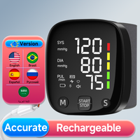 New LED Rechargeable Wrist Blood Pressure Monitor English / Russian / Portuguese / Spanish Voice Broadcast Tonometer BP Monitor