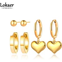 Lokaer Trendy Titanium Stainless Steel Love Heart Earrings Jewelry 3Pair/Set Bohemia Party Earrings For Women Girls E21179