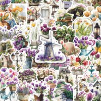 50/100 Pcs Tulip Flowers Stickers Art flower Vinyl Waterproof for Laptop Phone Case Notebook Water Bottle DIY Stickers