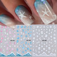 3D Laser Sea Starfish Seashell Nail Stickers Glass Ocean Seahorse Coral Nail Sliders Summer Vacation Beach Party Nail Supplies