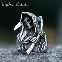 NEW Men's 316L Stainless Steel Sickle Calvarium Skull Ring Gothic Biker PUNK Motorcycle Band Jewelry for Gifts Free Shipping