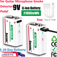 Rscrola 21800mWh 9V Lithium Rechargeable Battery with USB Charging Cable for Guitar Active Pickup,Bass,Wireless Mic,Pedal,Alarm