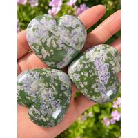 Natural Snowflake Jade Heart Carving, Polished Auspicious Gemstone, Healing Craft Home Decor Collectible Gift