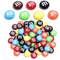 20pcs/lot 14mm Acrylic Cartoon m Bean Beads Colored Loose Flat Round Spacer Bead For Jewelry Making DIY Bracelet Deco Accessorie