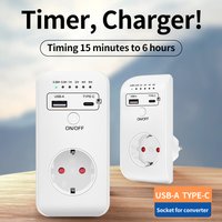 2024 New Electronic Timer Switch EU Plug Intelligent Programmable Countdown Timer Socket 6 Hour 230V for USB TypeC Interface