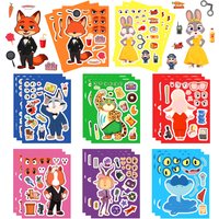 8/16Sheets Q-Version Zootopia 2 Disney Movie Make a Face Puzzle Stickers DIY Luggage Phone Guitar Scrapbook Classic Kid Toys