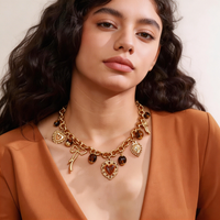 Vintage Heart Bow Charm Choker Necklace Gold Tone Brown Crystal Pendant Gothic Y2K Dainty Jewelry For Women Trendy Party Gift