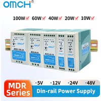 Zasilacz impulsowy na szynę DIN OMCH MDR 10W 20W 40W 60W 100W, 100-240VAC na DC 5V/12V/24V/48V, pojedyncze wyjście, regulowany SMPS