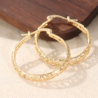 Bohemian Style Gold Color Hollow Pattern Geometric Hoop Earrings Women's Personalized Trendy Banquet Holiday Accessories Jewelry