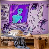VIKAMA Halloween Tapestry Trendy Alien Girl Decorative Wall Hanging Living Room Bedroom Home Decor Room Accent Party Decoration