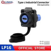 CNLINKO LP16 Waterproof Type-C Connector 5A Female Socket Jacks 10 Gbps Panel Mount Receptacles for Fast Charging Data Transfer