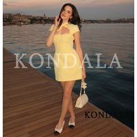 Women's Elegant Cute Bow Collar Short Dress KONDALA 2026 Summer Trendy Dinner Chic Dress Ladies Dating Holiday Party Mini Dress