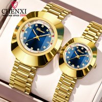 CHENXI Classic Luxury Couple Wristwatch Golden Stainless Steel Quartz Date Display Waterproof Luminous Fashion Watch for Couples