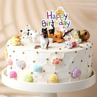 26pcs Cat Cake Topper Cute Figurines Happy Birthday Paw Cake Toppers Party Decoration Birthday Party Shower Supplies