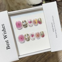10Pcs Handmade Press On Nails Short Sweet Cool Colorful Flashing Fake Nail for Women Removable Wearable Nail Daily Wear Nail Tip