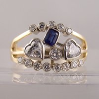 Exquisite Two Color Inlaid Blue White CZ Heart Women's Ring Geometry Daily Wear Party Jewelry