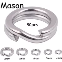 50pcs/box Fishing Split Rings Crank Hard Bait Snap Silver Stainless Steel Double Loop Split Open Carp Fishing Lure Pesca