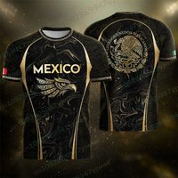 Mexico Coat Of Arms Black Gold Aztec Eagle Warrior Football Jersey Breathable Quick Drying Sportswear Summer Men Beach T-Shirt
