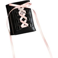 Korean Style Balletcore Three Fold Wallet Heart Crystal Silk Ribbon Bow Cash Purse Bag PU Leather Short
