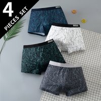 4-piece set of men's line printed fashionable underwear, flat corner pants comfortable plus size elastic waist casual home pants
