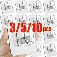 3/5/10pcs Strong Adhesive Hooks, Bathroom Towel Hooks, Door Hooks, Waterproof and Traceless Universal Hooks, Sturdy and Durable