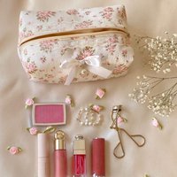 Versatile Women's Makeup Organizer Bag, Lace Bow Design - Travel Friendly Large Capacity Cosmetic Storage Pencil Case