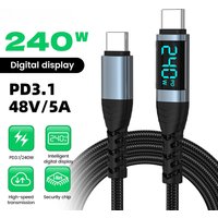 240W Digital Display USB C to Type C Cable PD3.1 Super Fast Charging Type C to Type-C Charge Data Cord For iPhone Samsung Xiaomi