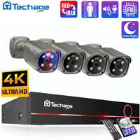 Techage 4K 5MP 8MP Überwachungskamerasystem H.265 8CH POE NVR Kit Personenerkennung Rot-Bule-Lichtalarm CCTV P2P Video Audio