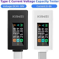Type C Current Voltage Capacity Tester 4-30V 0-8A DC Voltage Ammeter Power Meter Cell Phone Charging Tester Battery Test