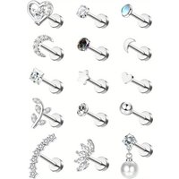 Drperfect Stainless Steel Cartilage Stud Earrings for Women Opal Star Pearl Earring Studs Flower Studs Ear Piercing Jewelry