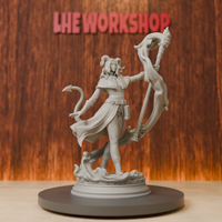 Female Tiefling Sorcerer Miniatures | 28mm-75mm | Resin 3D Printed DND Pathfinder Mini | Unpainted Grey
