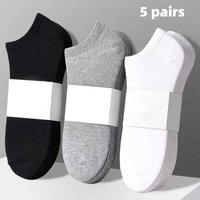5 Pairs Women/Men Boat Socks Black White Grey Cotton Summer No-show Ankle Socks Solid Color Casual Breathable Short Socks