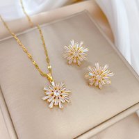 Exquisite Trendy Gold Color Stainless Steel Snowflake Crystal Pendant Necklace for Women Charm Sun Collar Jewelry Gift Colorfast