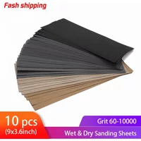 10 feuilles de papier abrasif humide et sec 9x3,6 pouces, imperméables, pour ponçage automobile, bois, métal, plastique et polissage