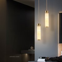 Natural Marble LED Pendant Lights Brass Bedside Bar Dining Room Kitchen Hanglamp Gold Copper Nordic Lamp Cord Adjustable image 4