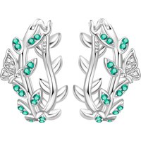 CYCUFF S925 Sterling Silver Butterfly Leaf Green Zircon Earrings Hoop Earrings Women Jewelry Original Trendy Anniversary Gifts