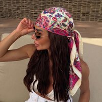 Satin Square Scarf Women Floral Hijab Elegant Print Silk Neckerchief Shawl 90cm Wraps Headband Handle Hair Accessories Bandana