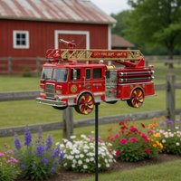 Whirligigs Garden Metal Fire Truck Garden Wind Garden Windmill Outdoor Ground Insertion Decor Small Metal Windmill