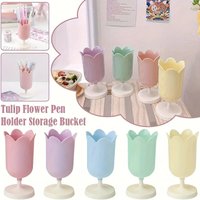 Tulip-shaped plastic pen holder, a practical desktop storage box that can hold pens, cosmetics, and stationery,