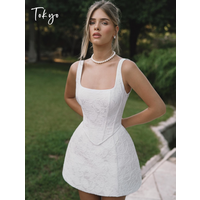Tokyo Cinched Waist Textured Fabric Corset Style Mini Dress Structured Bodice White Lace Dress Summer Bridal Shower Outfit 2026