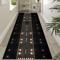 Night Airport Runway Print Runner Rug Anti-slip Long Floor Mat for Hallway Airplane Themed Soft Carpet for Kids Playroom Bedroom
