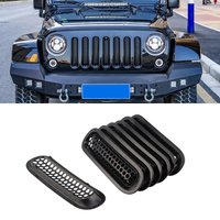 Front Grill Mesh Racing Grille Kit Black Front Upper Bumper Mesh Grilles Trim For Jeep Wrangler JK 07-17 Frame Car Accessories