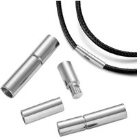 5pcs Stainless Steel Tube Hook Clasps Round Leather Cord Buckle Connectors for Rope Jewelry Making DIY Bracelet Necklace Crafts