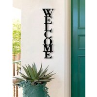 Vertical Hanging Metal Welcome Sign Wall Art Indoor Entryway Plaque Decor for Home Door
