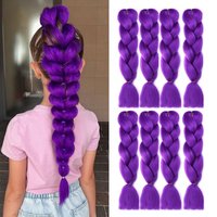 Synthetic Hair Purple Jumbo Braiding Hair Extension Pre Stretched Yaki Braid Hair Ponytail Braid Hair Purple African Woman