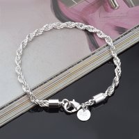 4MM Silver Plated Twisted Rope Bracelet Jewelry For Women And Men Fashion Chain Charm Flash Jewelry Accessories