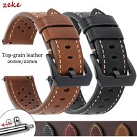 Vintage Brown Stitching Genuine Leather Strap 20mm 22mm Universal Men Women Cowhide Watch Band Breathable Sports Wristwatch Band