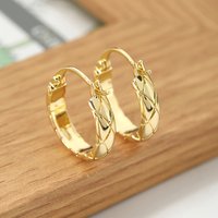 Huitan Glossy Grid Design Hoop Earrings for Women Exquisite Graceful Ear Piercing Accessories Bright Fashion Daily Party Jewelry