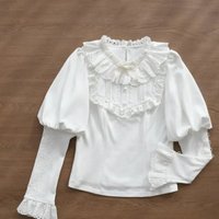 Japanese Sweet Kawaii Lolita Blouse Women Peter Pan Collar Shirt Lace Ruffles Puff Sleeve Tops Elegant Vintage Fashion Shirt New