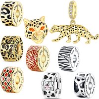 925 Sterling Silver Wild Animal Print Charms Leopard Head & Pendant Clip Beads Fits Bracelets Jewelry Gift for Women